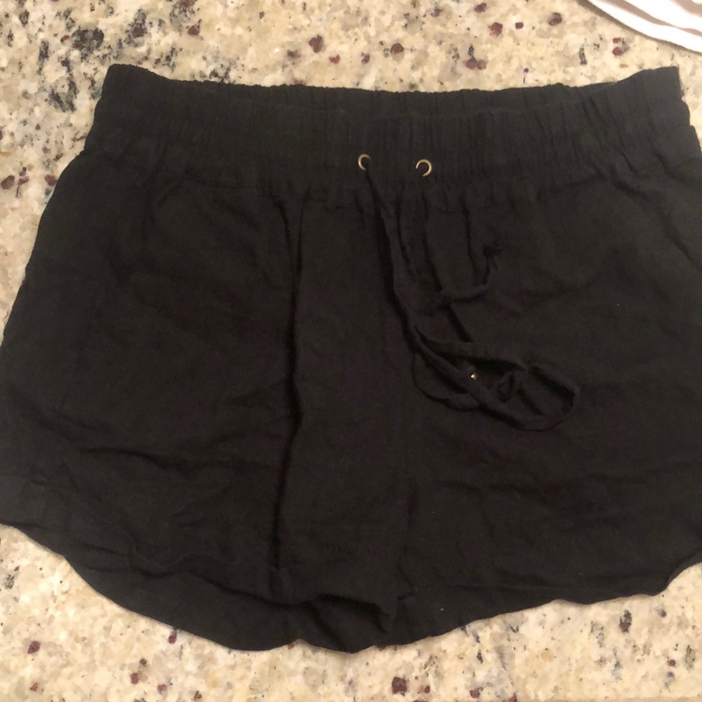 Black linen shorts